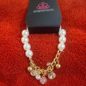 Paparazzi Gold Chain Bracelet with White Pearls